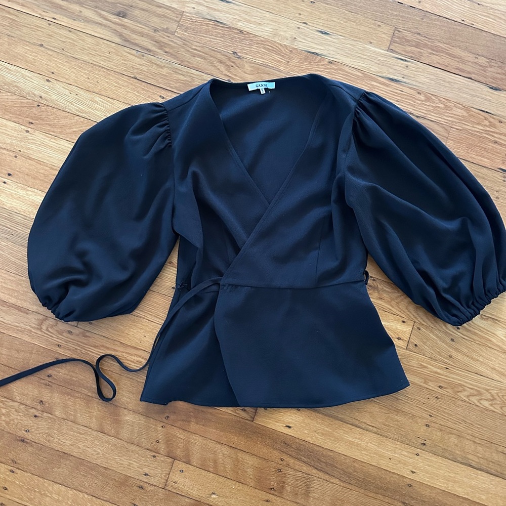 Ganni Puff Sleeve wrap blouse